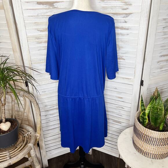 SOFT SURROUNDINGS Women's XL Short Sleeve T Shirt Mini Dress Adj Waist Blue USA - Picture 4 of 13